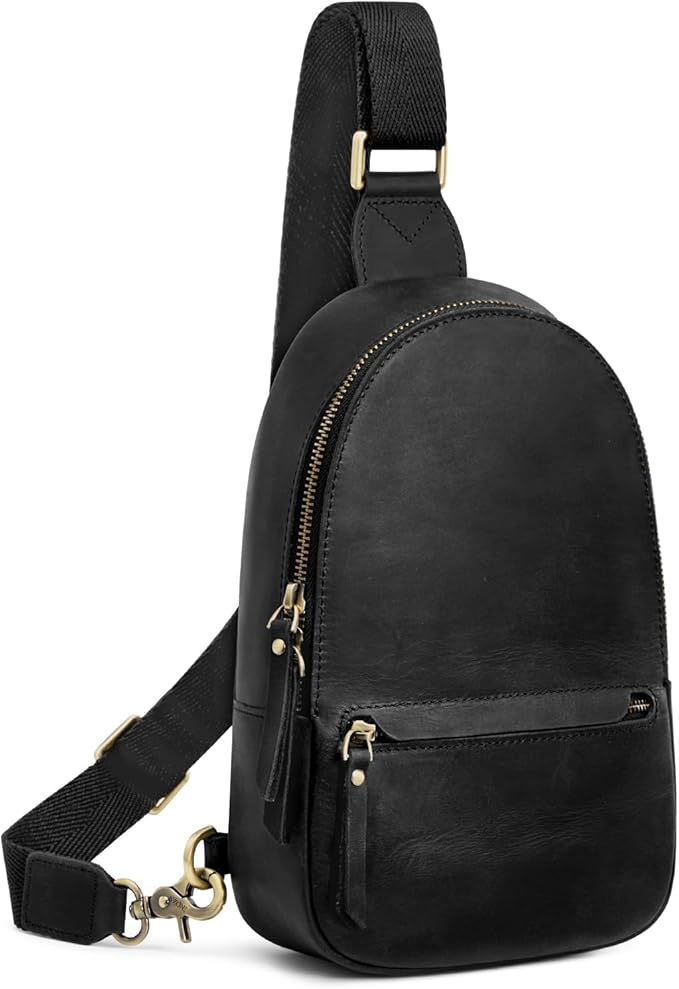 S-ZONE Leather Sling Bags for Women Men, Fanny Packs, Small Crossbody Purse Chest Bag with RFID Blocking