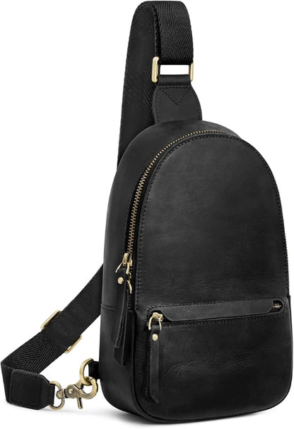 S-ZONE Leather Sling Bags for Women Men, Fanny Packs, Small Crossbody Purse Chest Bag with RFID Blocking