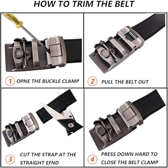 Founders & C Men's Leather Ratchet Comfort Click Belt Dress with Slide Buckle -Adjustable Trim to Fit