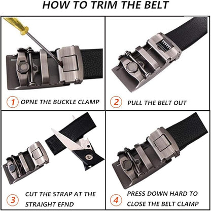 Founders & C Men's Leather Ratchet Comfort Click Belt Dress with Slide Buckle -Adjustable Trim to Fit