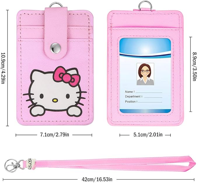 【2025 Latest】 Woosifun ID Badge Holder Cute Credit Card Case Neck Pouch Lanyard with Cartoon Shield Keychain for Students Teens Boys Girls Staff Women (Pink Cat)