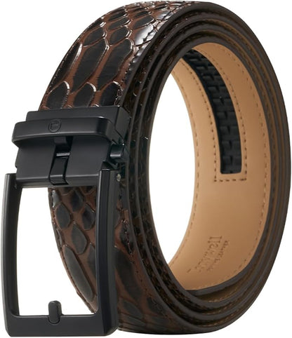 Tonywell Men's Ratchets Belt, Crocodile Embossed Texture, 1-3/8 Wide, Alligator Brown
