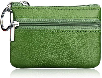 Hibate Green Small Leather Coin Purse Change Pouch for Women Men Kids with Zip Key Ring