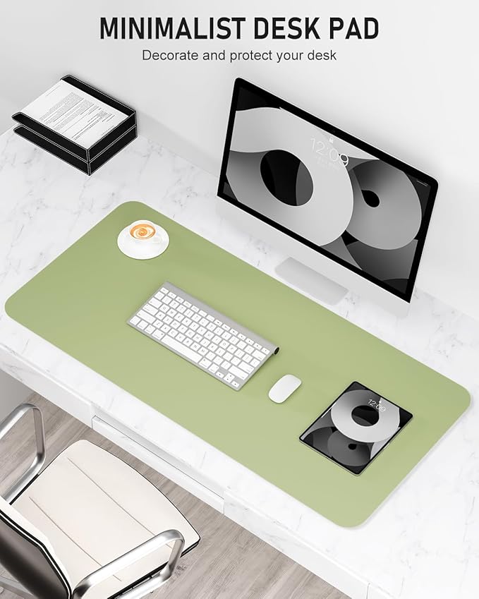 Desk Pad, 35.5" x 17" PU Leather Non-Slip Desk Mat Large Mouse Pad for Desktop, Waterproof Laptop Computer Writing Mat for Office, Home, Work, Gaming, Green