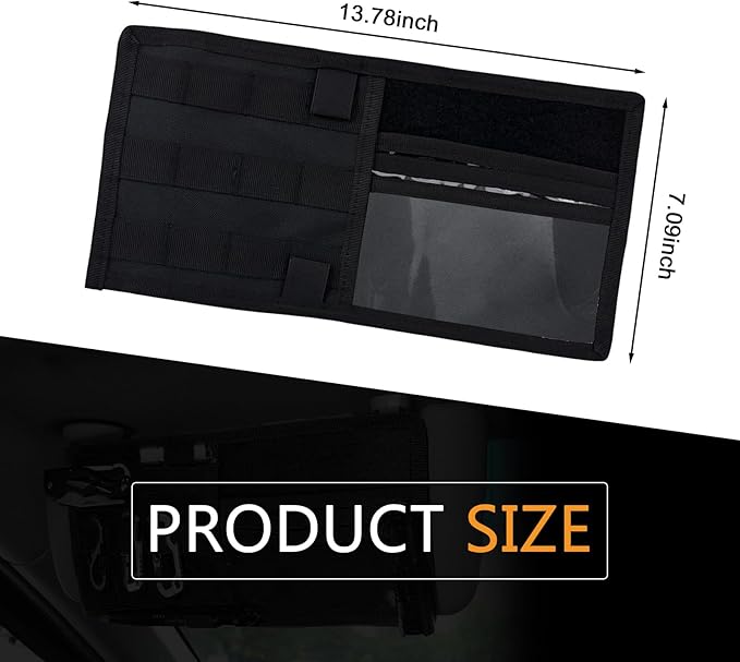 Visor Panel Organizer, Car Sun Visor Organizer, Storage Holder Pouch Bag with Velcro Strap for Pen Card Sunglass, Compatible with Vehicle SUV MPV (Black)