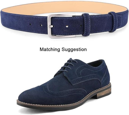 Men's Belt Casual Genuine Leather Suede Belts for Men 1 3/8" Wide Elegant Golf Dress Belt