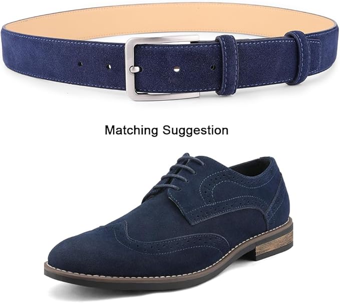 Men's Belt Casual Genuine Leather Suede Belts for Men 1 3/8" Wide Elegant Golf Dress Belt