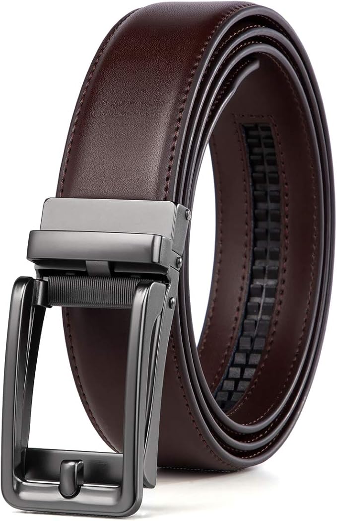 Founders & C Men's Leather Ratchet Comfort Click Belt Dress with Slide Buckle -Adjustable Trim to Fit