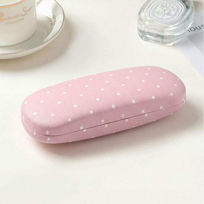 Glasses Case Hard, Cute Sunglasses Case for Women Leather Protective Case for Eyeglass with Cleaning Cloth