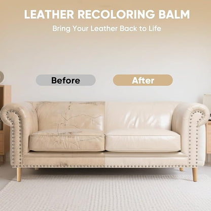 Leather Recoloring Balm - Scratch Repair & Color Restore Kit for Faded Leather, Leather Couch & Car Seats - 10OZ Restorer Balm for Furniture, Auto Interior, Vinyl, Accessories (Beige)