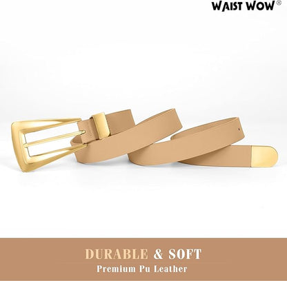 Women's Leather Belts for Jeans Pants Fashion Leather Waist Belt Ladies Dress Belts with Gold/Silver Buckle