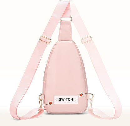 Crossbody Bags for Women Men,Leather Sling Bag Cross Body Backpack for Women, Casual Chest Bag Daypack for Travel Hiking,Pink