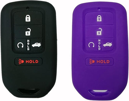2Pcs Coolbestda Smart Key Fob Cover Case Pouch Protector for 2018 2019 2020 2021 Honda Accord Civic CR-V CRV Pilot EX-L Touring Premium Black Purple
