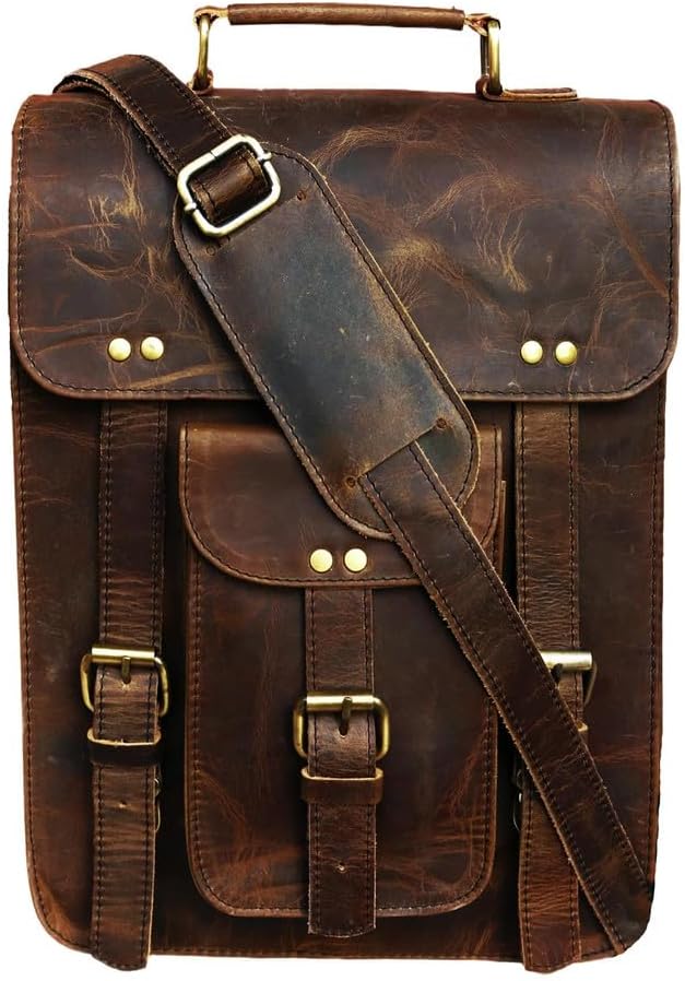 jaald Genuine Leather Messenger Bag Vintage Laptop Crossbody Bag Satchel Man Purse Shoulder Bag for man woman office bag