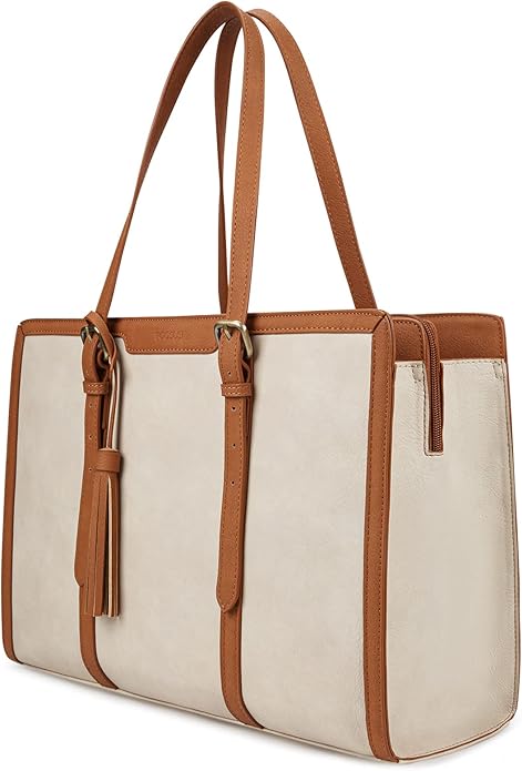 ECOSUSI Laptop Bag For Women 15.6 Inch Work Tote Bags PU Leather Computer Purse For Business Office With 3 Layer Compartments