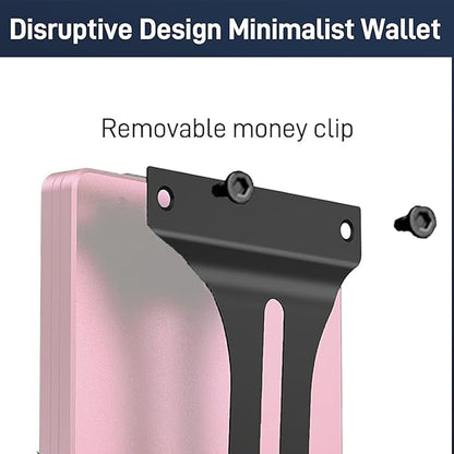 Minimalist Carbon Fiber Wallet for Men, Money Clip Cash Strap Wallet, RFID Blocking Metal Wallet Aluminum Card Holder,Front Pocket Wallet(Matte Pink)
