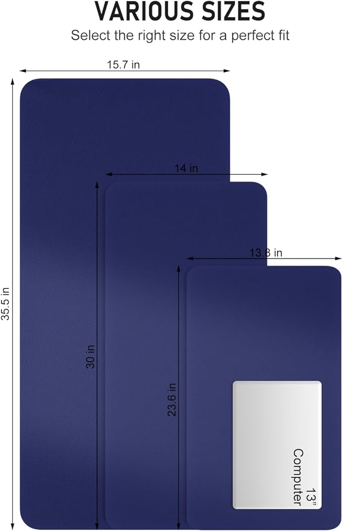 Desk Pad, 23.6" x 13.8" PU Leather Non-Slip Desk Mat Large Mouse Pad for Desktop, Waterproof Laptop Computer Writing Mat for Office, Home, Work, Gaming, Violet Blue