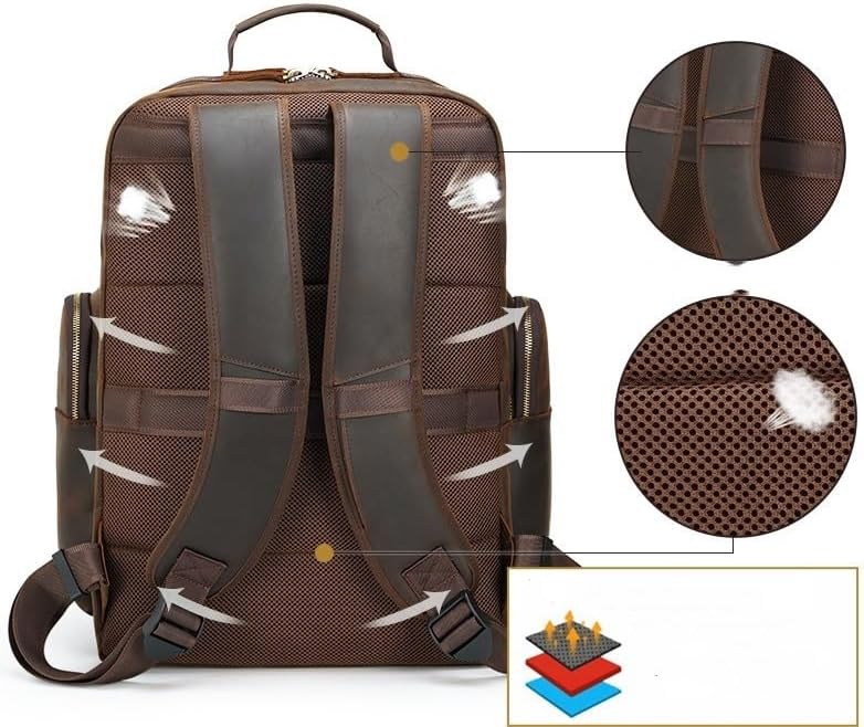 Men Leather Briefcase Full Grain Leather for Men Laptop Backpack Business Work Daypack Hiking Large Capacity Bag for Office Commute and Outdoor Adventures