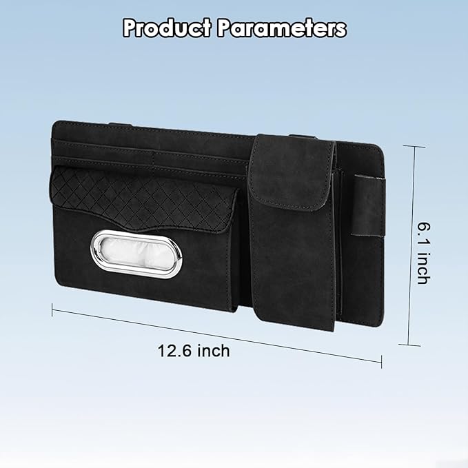Multi-Pocket Car Visor Organizer with Zippered Compartments - 6-Pocket Sun Visor Storage Pouch for Sunglasses, Phone, Keys, Cards - Universal Fit for Cars, Trucks, SUVs (Grey)