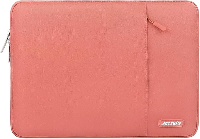 MOSISO Laptop Case 16 inch, 15-15.6 inch Laptop Sleeve Compatible with MacBook Pro 16 M5 M4 M3 M2 M1, HP Acer Dell Lenovo ASUS, Polyester Vertical Computer Sleeve Bag with Pocket, Coral