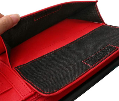 Car Sun Visor Multi-Pocket Net Zipper Organizer Auto Interior Accessories Pocket Organizer Storage Pouch Holder for Card License Pen Glasses (Red)