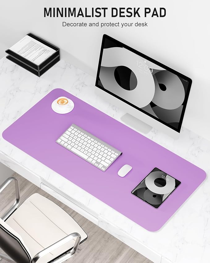 Desk Pad, 30" x 14" PU Leather Non-Slip Desk Mat Large Mouse Pad for Desktop, Waterproof Laptop Computer Writing Mat for Office, Home, Work, Gaming, Purple