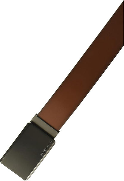 Perry Ellis Men's Reversible Bonded Leather Plaque Buckle Dress Belt