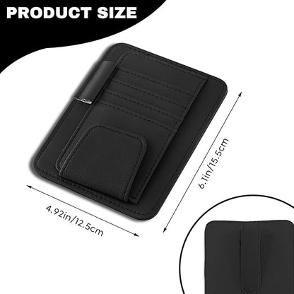 Car Sun Visor Organizer, Multifunctional Auto Visor Document Holder with Sunglasses Clip, Universal Car Interior Accessories Organizer for Drving License, Card, Pen (Black)