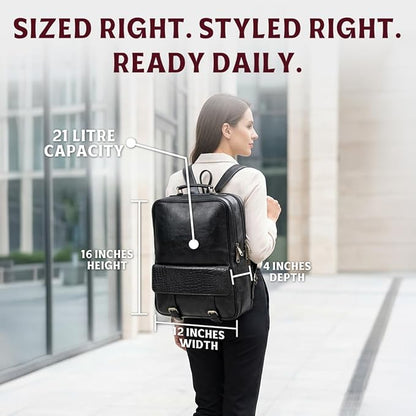 15.6" Luxury Black Leather Laptop Backpack for Men & Women. Leather Bag for Professional Use in Office & Business