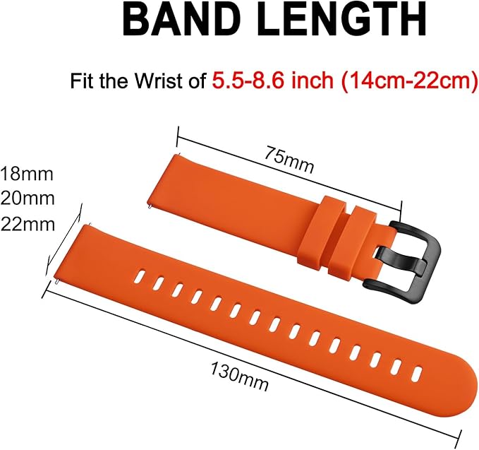 BISONSTRAP Silicone Watch Bands, Slim Watch Straps with Quick Release, 18mm, Orange with Black Buckle