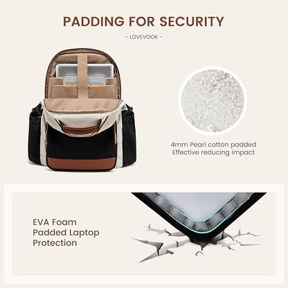 LOVEVOOK Laptop Backpack for Women with Pouch Pocket for Large Capacity Cup,17 Inch Laptop Computer Bag Travel Backpack Purse,Waterproof Work Business Backpack College Teacher Bags,Beige-Black-Brown