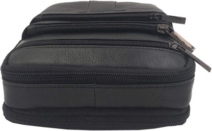 Hebetag Small Leather Sling Shoulder Bag Messenger Pack for Men Women Outdoor Travel Business