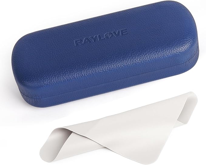 RayLove Glasses Case Hard Shell Eyeglass Case with Cleaning Cloth, PU Leather Protective Eye Glass Cases Fits Most Sunglasses