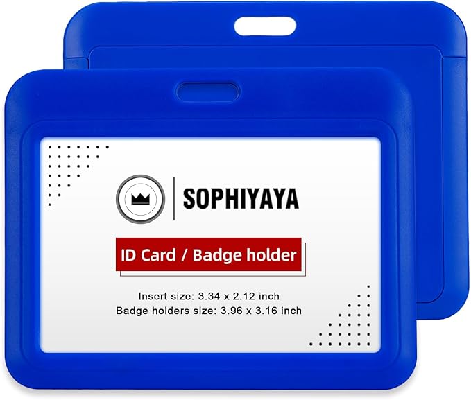 12 Pack Sliding Horizontal Badge Holder Hard Plastic Key Card Work Badge Sleeve for Office School Factory Teacher Student (Blue)