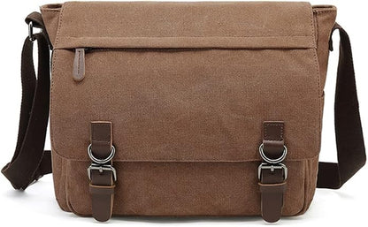 Sechunk Canvas Vintage Messenger Bag Shoulder bag Leather Large Travel Crossbody bags for men women 15inch Laptop