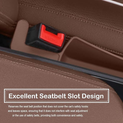 Universal Car Seat Gap Filler Plug Strip, Auto Seat Gap Organizer with Seat Belt & Storage Slot, 2 Pack Car Seat Catcher Accessories Fit Car SUV Truck for the Space Between Seat and Console, Brown