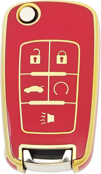 TPU Protective Key Fob Cover Case fit for Chevy Equinox Cruze Malibu Camaro Trax Impala Sonic Buick Lacrosse Regal Verano Trunk for GMC Keyless Entry Key Fob (Red)