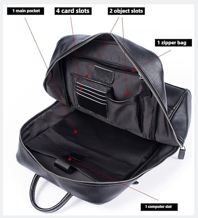 Genuine Leather Backpack for Men Travel Laptop Bag Casual Daypack Business Briefcase Durable Work Bag Gift Box (Black)