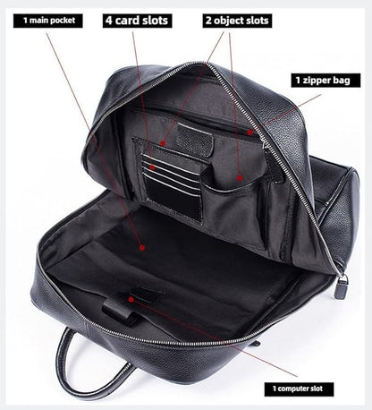 Genuine Leather Backpack for Men Travel Laptop Bag Casual Daypack Business Briefcase Durable Work Bag Gift Box (Black)
