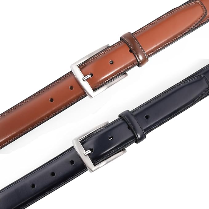 Mens Genuine Leather Dress Belt for Men, Handmade, 100% Cow Leather,Classic Casual and Business Belt Prong Buckle