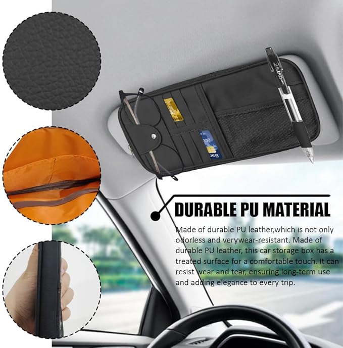 Car Sun Visor Organizer, Auto Accessories Sunglass Holder for Car, Multi-functional Sun Organizer Storage Bag, General Motors Interior Parts Storage Bags are Fit for Cars, SUVs, Trucks (Black)