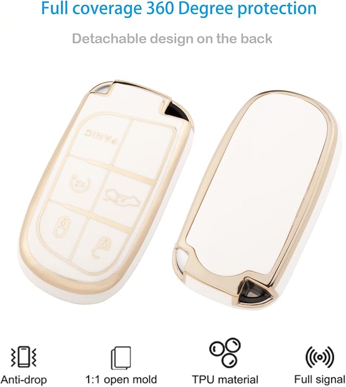 XIYANG TRADE for Jeep Key Fob Cover with Keychain, Soft TPU Key Case Shell Full Protection Suitable for Jeep Grand Cherokee Renegade Compass Durango Charger Dodge Challenger (White)
