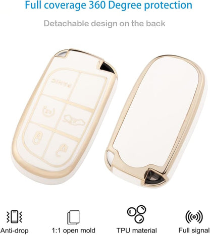 XIYANG TRADE for Jeep Key Fob Cover with Keychain, Soft TPU Key Case Shell Full Protection Suitable for Jeep Grand Cherokee Renegade Compass Durango Charger Dodge Challenger (White)