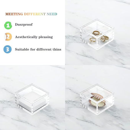 AITEE Small Acrylic Box with Lid, Clear Cube Display Case, Multi-Purpose Box Square for Holding Staples, Paper Clips, Stamps, Display in Office, Home