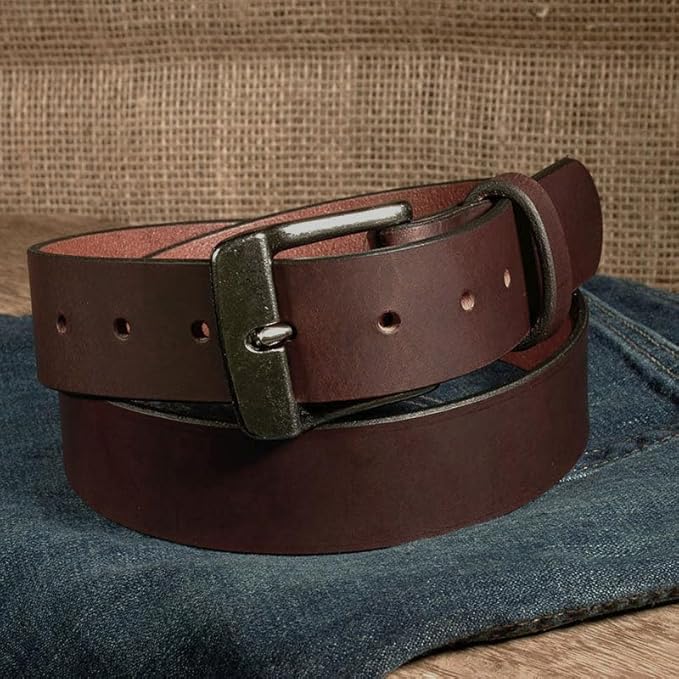 Men's Leather Belt, Made in USA, Full-Grain Leather, Casual Everyday Wear Belts, Amish Handmade 1.5" Width