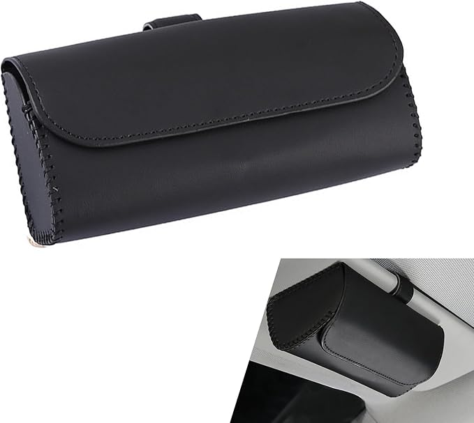 Sunglasses Holder for Car Visor, PU Leather Visor Sunglasses Holder Clip, Auto Eyeglasses Protective Storage Case, Universal Cars Sunvisor Accessories Organizer Box for Sedan, SUV, Van (Black)
