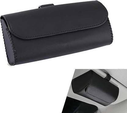 Sunglasses Holder for Car Visor, PU Leather Visor Sunglasses Holder Clip, Auto Eyeglasses Protective Storage Case, Universal Cars Sunvisor Accessories Organizer Box for Sedan, SUV, Van (Black)