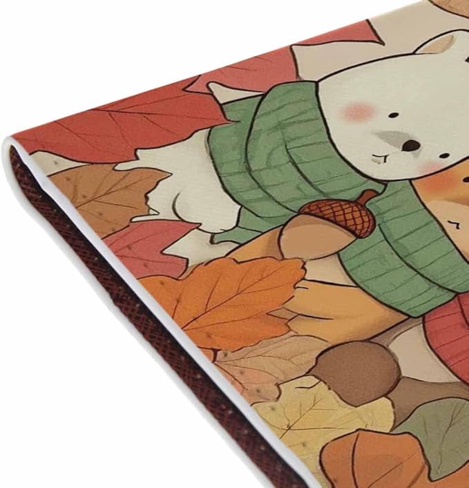 Autumn Passport Holder for Travel Maple Leaves Three Little Bears PU Leather Passport Cover Wallet Cute Passport Card Holder for Women and Men