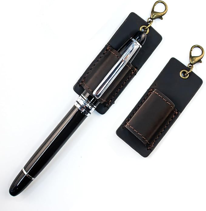 Genuine Leather Pen Holder, 2 Pack Boshiho Pen Pencil Holders for Badge Holder or Neck Lanyard (Dark Brown)