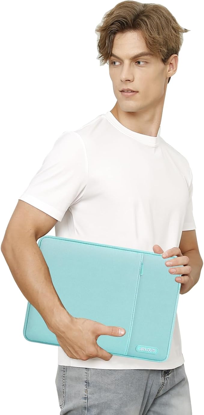 MOSISO Laptop Case 14 inch, 14 inch Laptop Sleeve Compatible with HP Lenovo Dell ASUS Acer, HP Stream, Dell Latitude, Lenovo IdeaPad, Polyester Vertical Computer Sleeve Bag with Pocket, Mint Blue